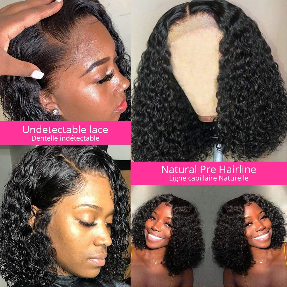 12A Short Bob Wig Deep Wave Human Hair Wigs Water Wave Frontal Wig