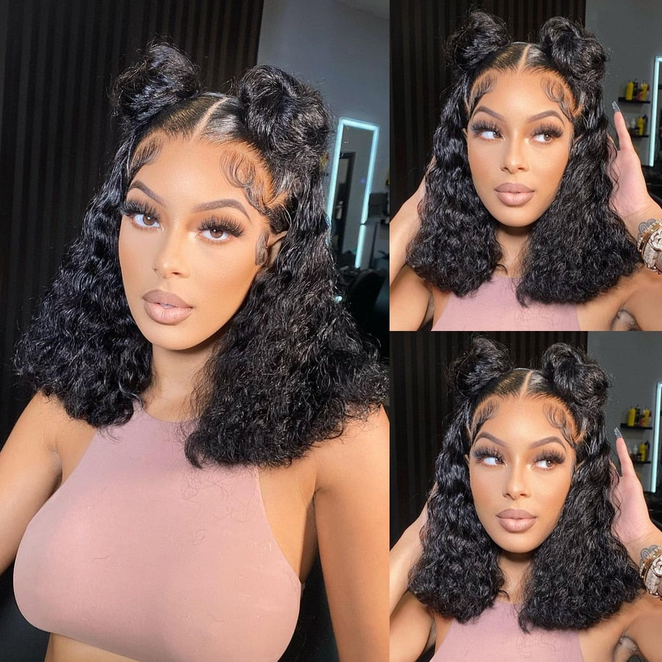 12A Short Bob Wig Deep Wave Human Hair Wigs Water Wave Frontal Wig