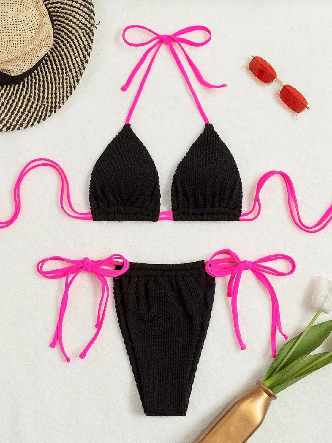 Sexy Bikini Solid Color Ladies Split Swimsuit Halter Trend Bikini Swim