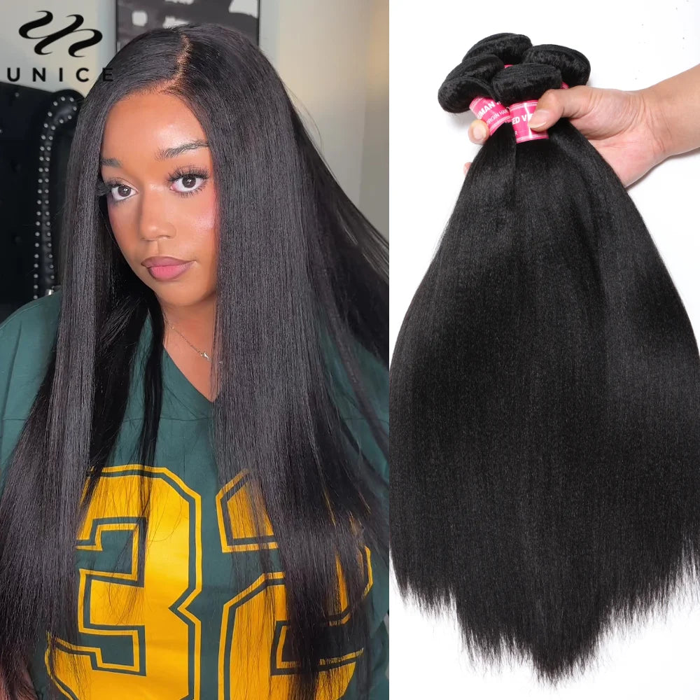 UNice Hair Yaki Straight Human Hair Bundles 100g Per Bundle 100% Human