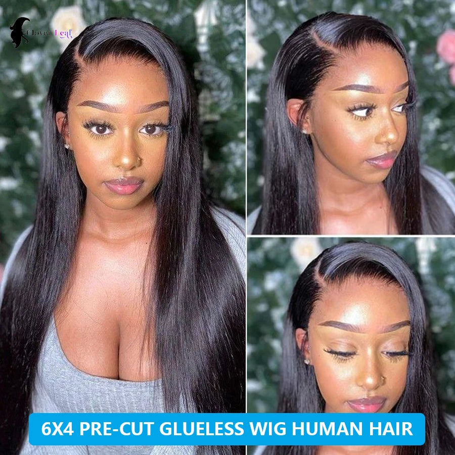 28 30 Inch 6x4 4x4 Pre-Cut Glueless Wig Human Hair Ready To Wear