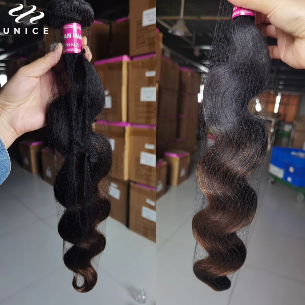 UNice Hair Dark Root Ombre Brown Body Wave Human Hair Bundles 3/4 PCS