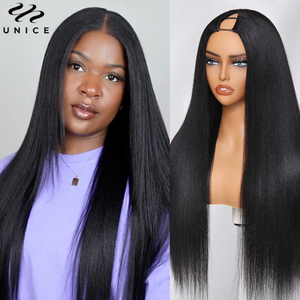 UNice Yaki Straight V Part Wig Human Hair Clip-in Upgrade U Part Wigs