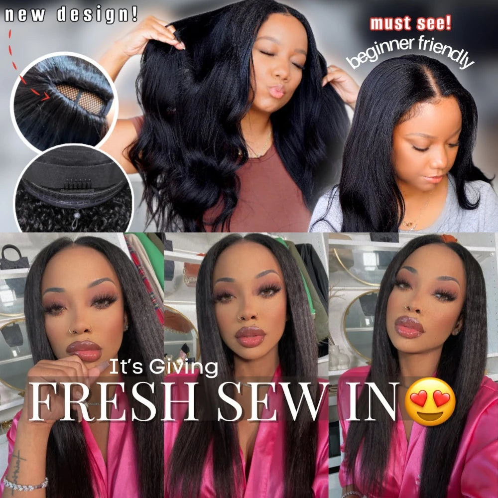 UNice Yaki Straight V Part Wig Human Hair Clip-in Upgrade U Part Wigs