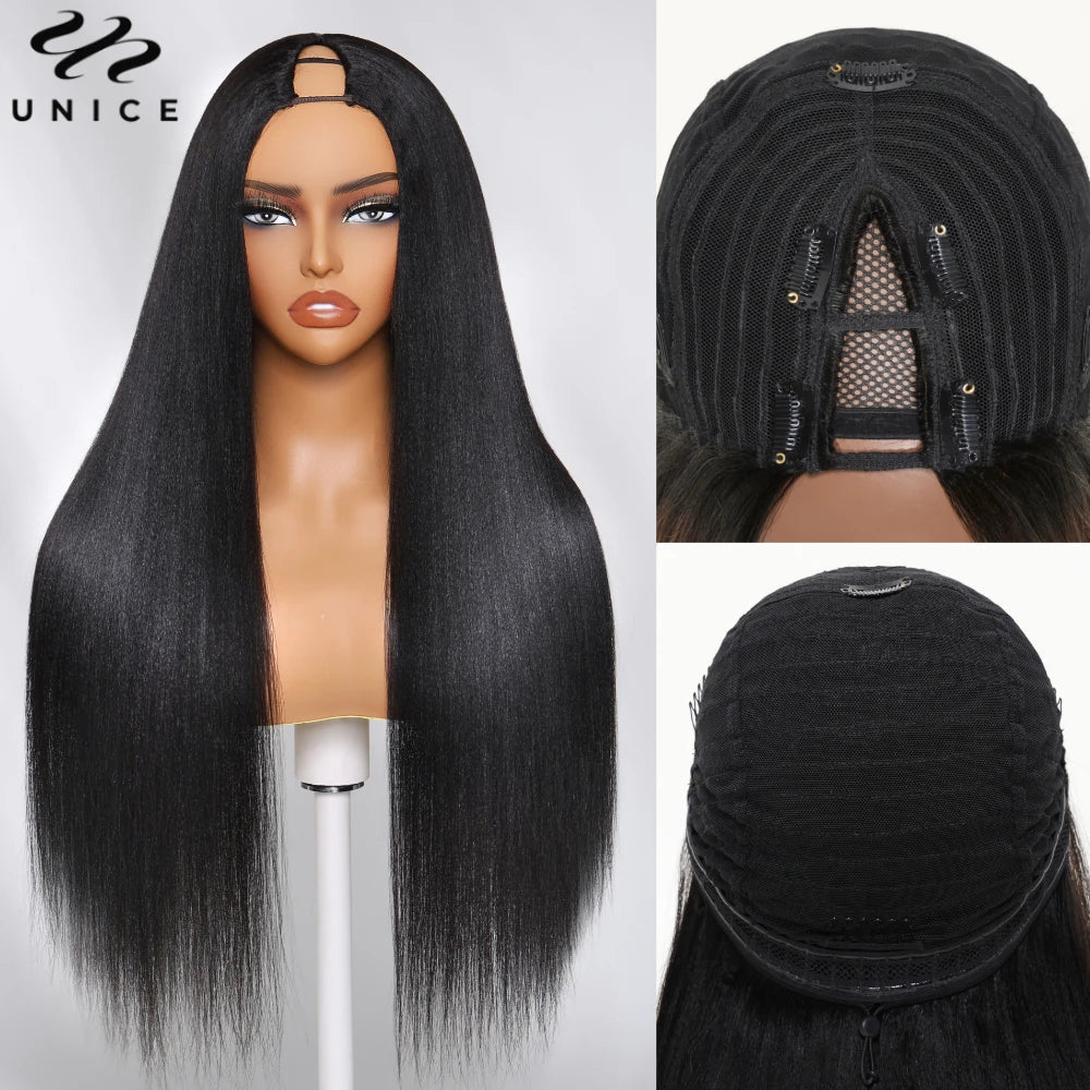 UNice Yaki Straight V Part Wig Human Hair Clip-in Upgrade U Part Wigs