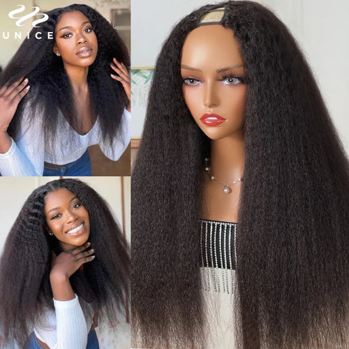 UNice Yaki Straight V Part Wig Human Hair Clip-in Upgrade U Part Wigs