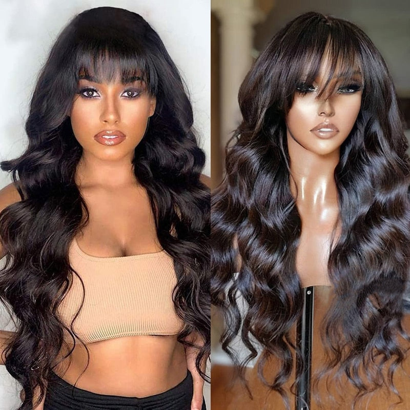 Body Wave Human Hair Wig With Bangs 13x4 Hd Lace Front Wig Human Hair