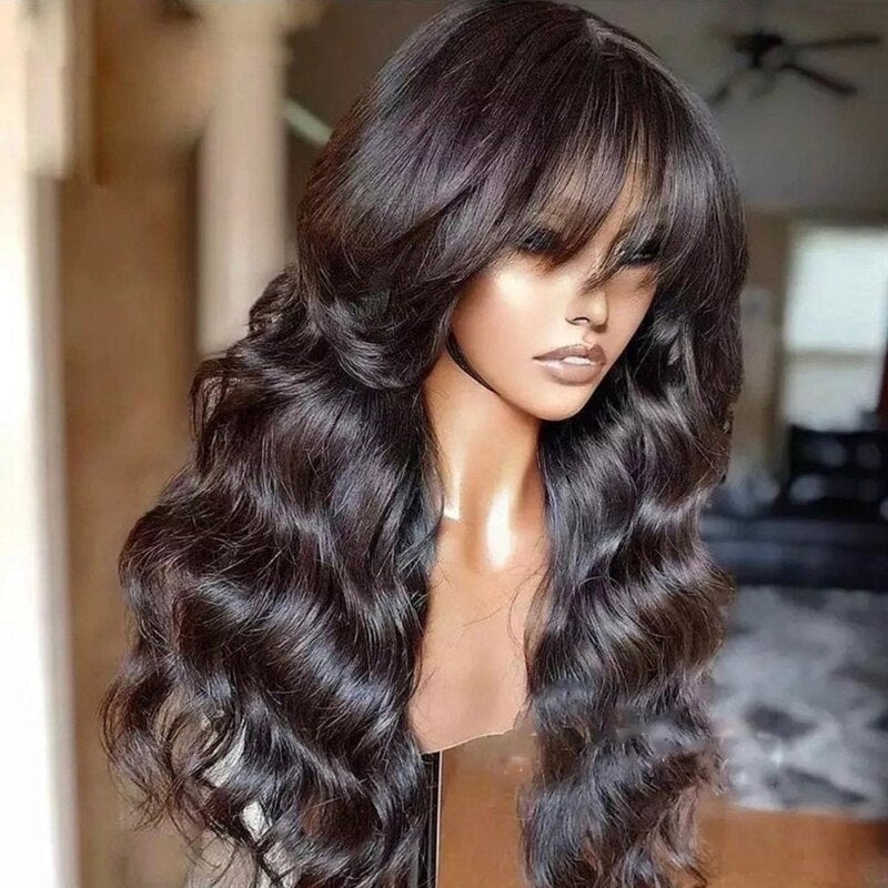 Body Wave Human Hair Wig With Bangs 13x4 Hd Lace Front Wig Human Hair