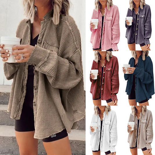 Autumn New Coat Fashion Casual Lapel Pocket Stitching Irregular Shirt