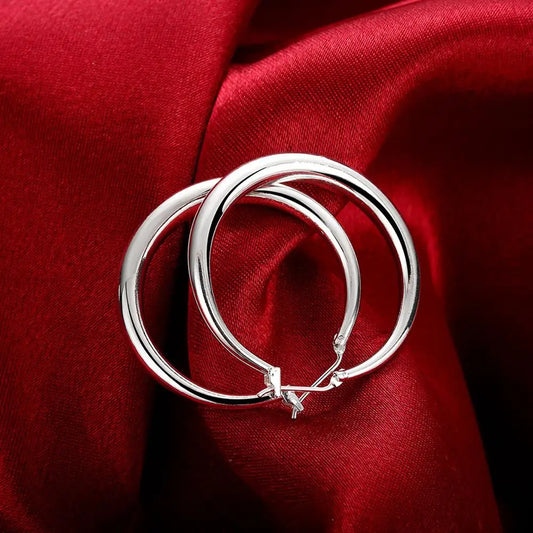 925 Sterling Silver 33mm Big Circle Round Hoop Earring For Women