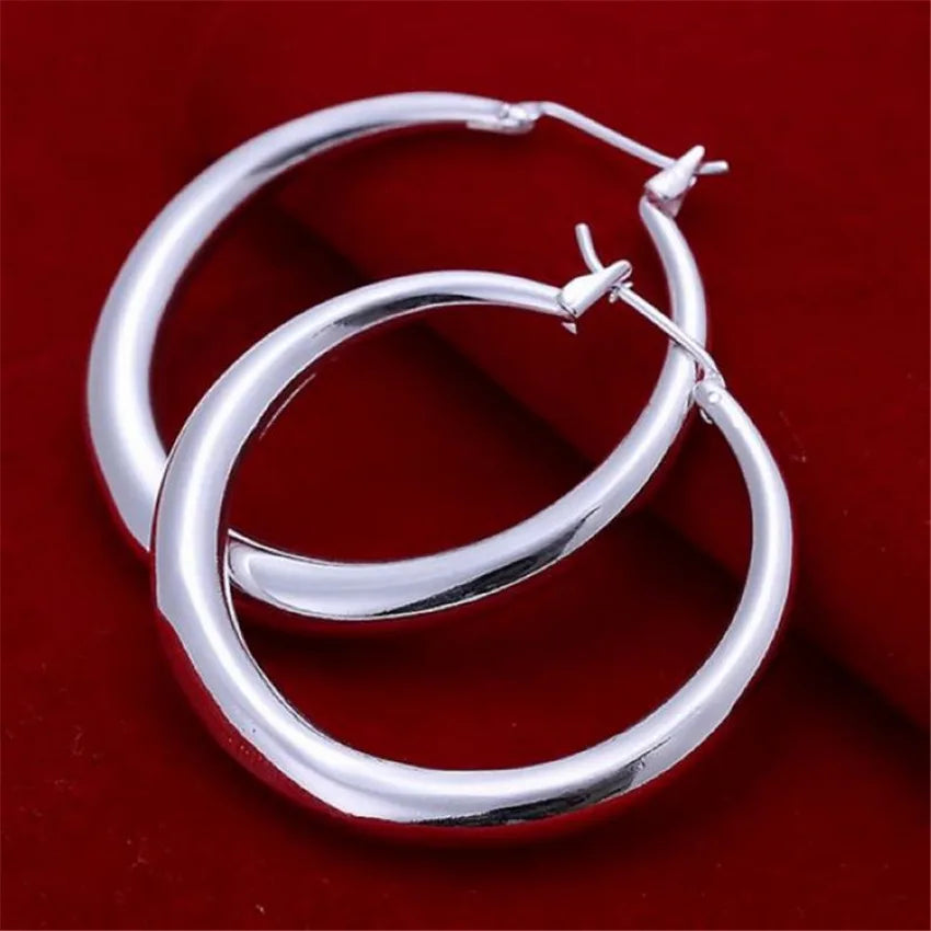 925 Sterling Silver 33mm Big Circle Round Hoop Earring For Women