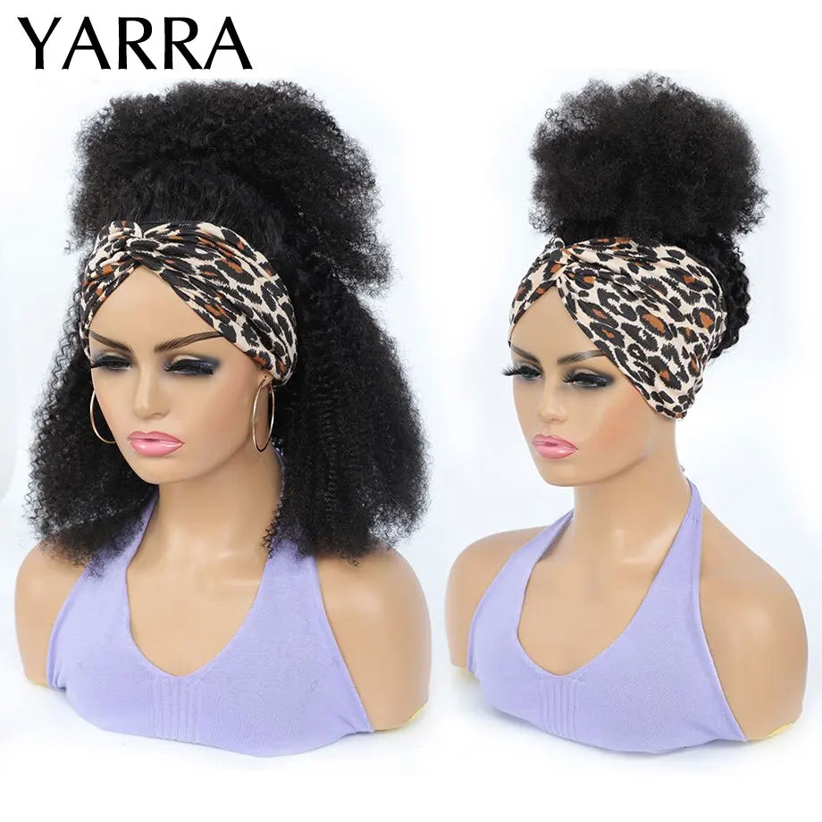 Afro Kinky Curly Human Hair Headband Wig For Black Women 180% Density