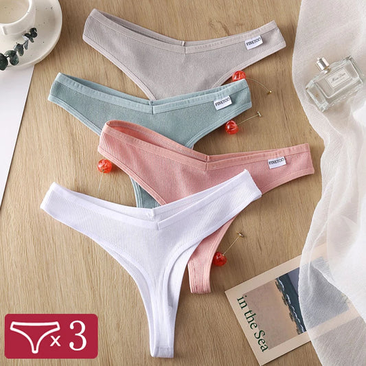 3Pcs/Set Women Cotton Thongs Panties Sexy Low Waist G-String Briefs