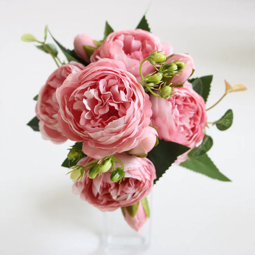 Artificial Flowers Peony Bouquet Silk Rose Vase for Home Decor Garden