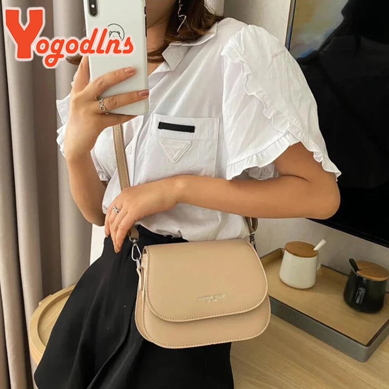 Yogodlns Trendy Saddle Shoulder Bag Women PU Leather Crossbody Bag