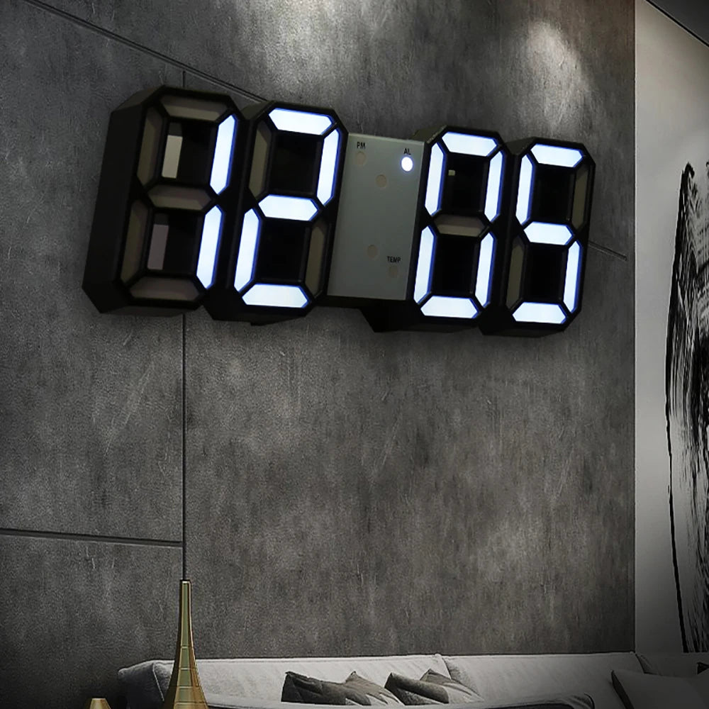 Wall Clock Digital Alarm Modern Kitchen Electronic Smart 3D USB Power