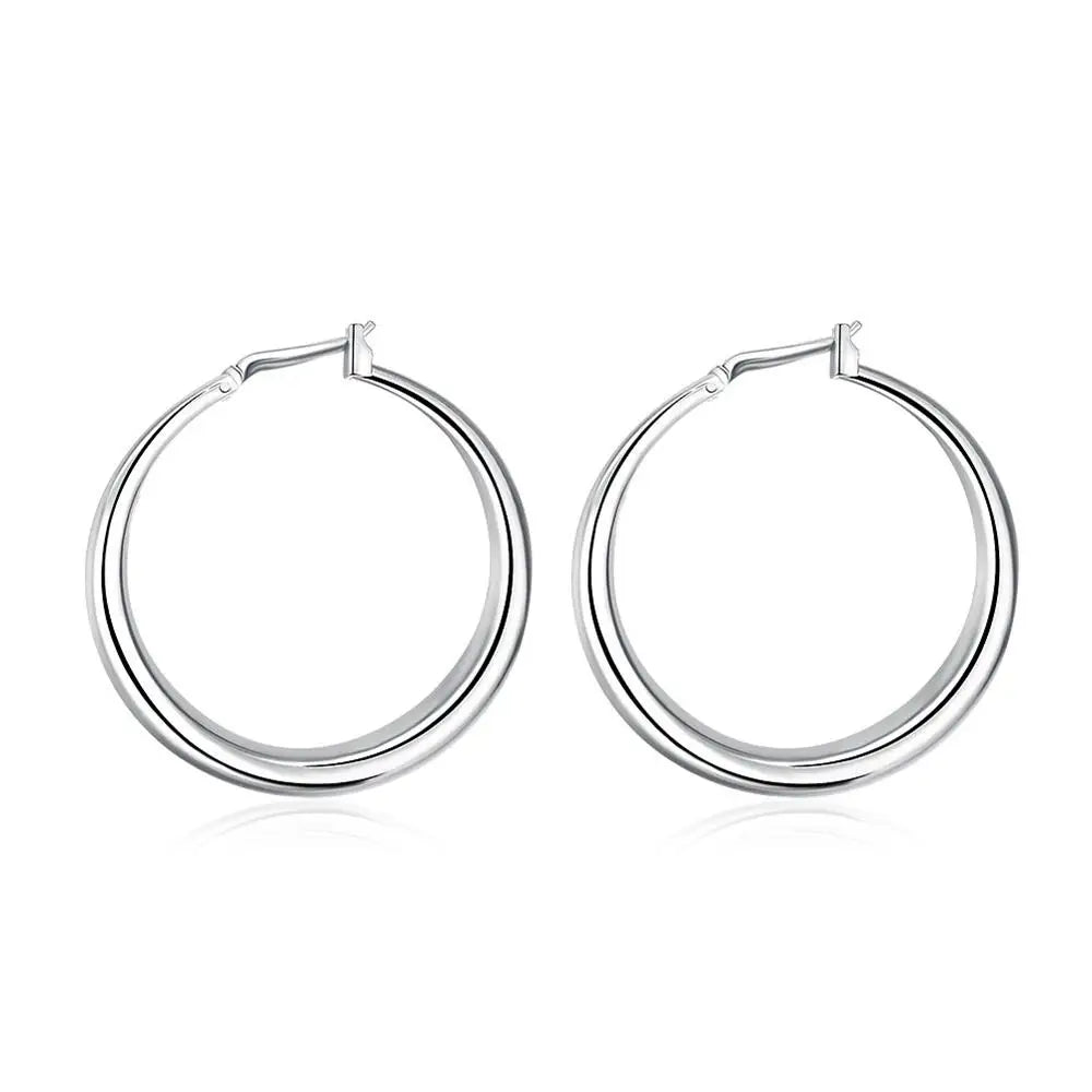 925 Sterling Silver 33mm Big Circle Round Hoop Earring For Women