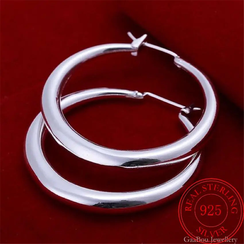 925 Sterling Silver 33mm Big Circle Round Hoop Earring For Women