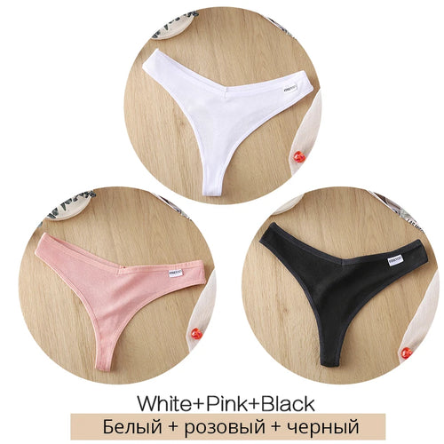 3Pcs/Set Women Cotton Thongs Panties Sexy Low Waist G-String Briefs