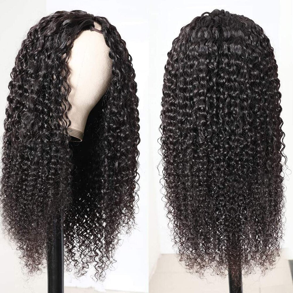 U V Part Wig Human Hair Curly Wave Human Hair Wigs No Leave Out No