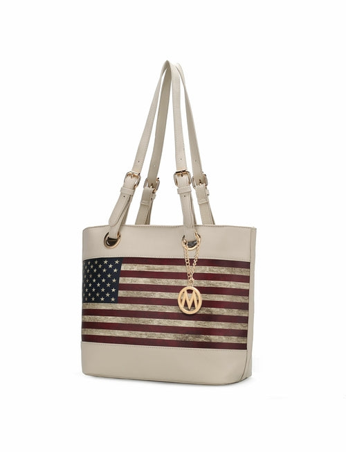 Vera Vegan Leather Patriotic Flag Pattern Women Tote Bag