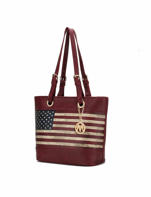 Vera Vegan Leather Patriotic Flag Pattern Women Tote Bag