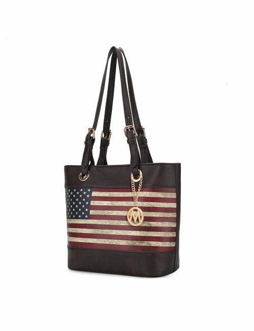 Vera Vegan Leather Patriotic Flag Pattern Women Tote Bag