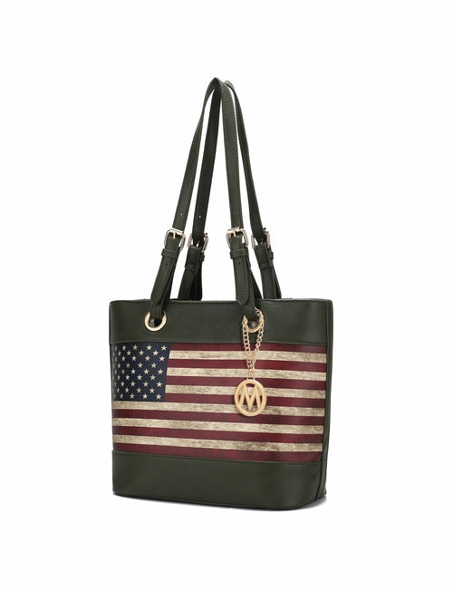 Vera Vegan Leather Patriotic Flag Pattern Women Tote Bag