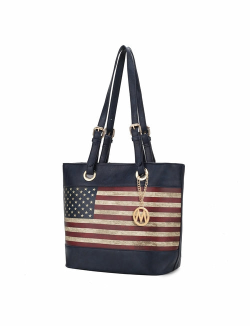 Vera Vegan Leather Patriotic Flag Pattern Women Tote Bag