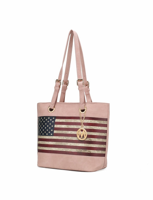 Vera Vegan Leather Patriotic Flag Pattern Women Tote Bag