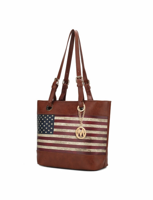 Vera Vegan Leather Patriotic Flag Pattern Women Tote Bag