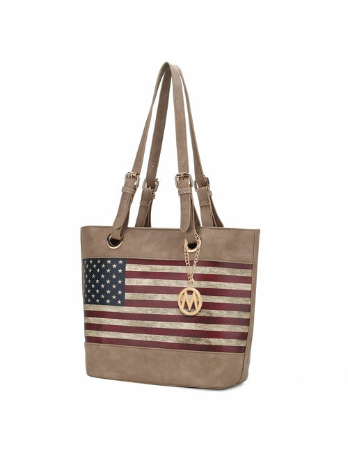 Vera Vegan Leather Patriotic Flag Pattern Women Tote Bag