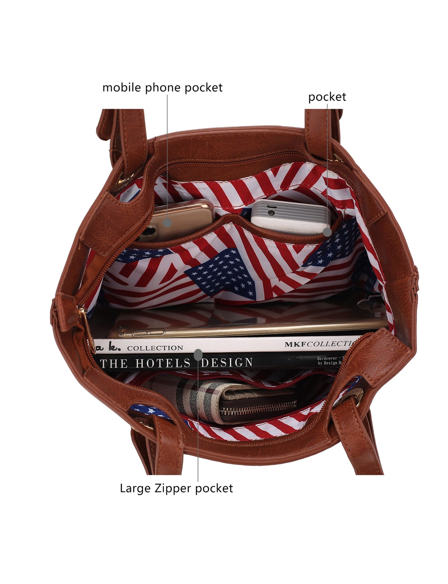 Vera Vegan Leather Patriotic Flag Pattern Women Tote Bag