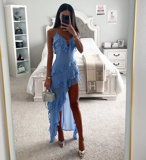 Woman Irregular Tassel Summer Trend Skinny Split Maxi Bodycon Birthday