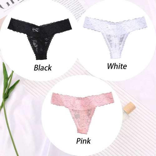 3PCS Sexy Lace G-string for Women Panties Transparent Floral Thongs