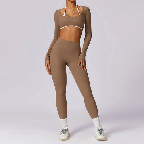 Women Tracksuit Yoga Set 2PCS Sport Suit GymWorkout Clothes Long