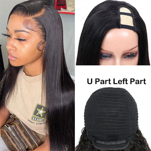 U Part Wig Human Hair With Clips No Leave Out Bone Straight Half Wigs