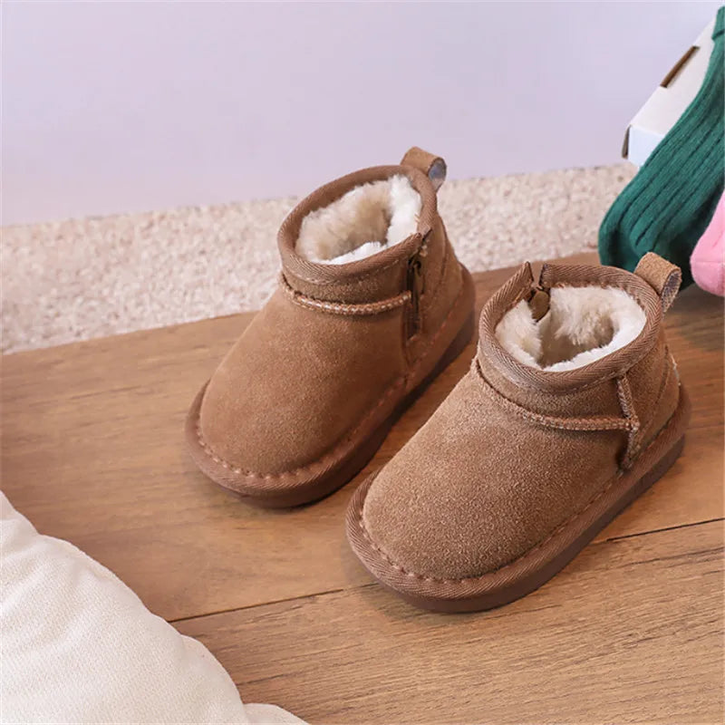 2023 New Winter Baby Snow Boots leather Warm Plush Little Boys Shoes