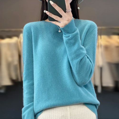 100% Merino solid color sweater ladies autumn and winter new solid