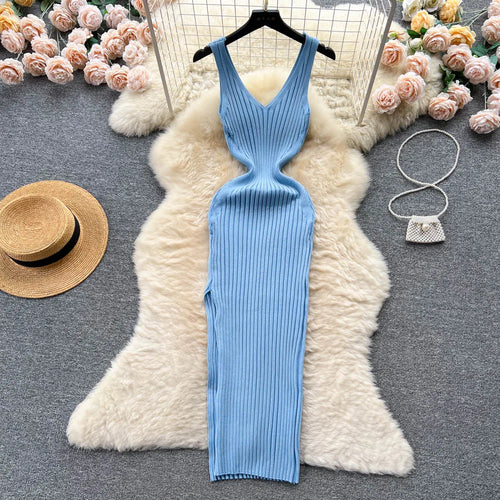 YuooMuoo Chic Fashion Sexy Wrap Hips Split Knitted Autumn Dress Women