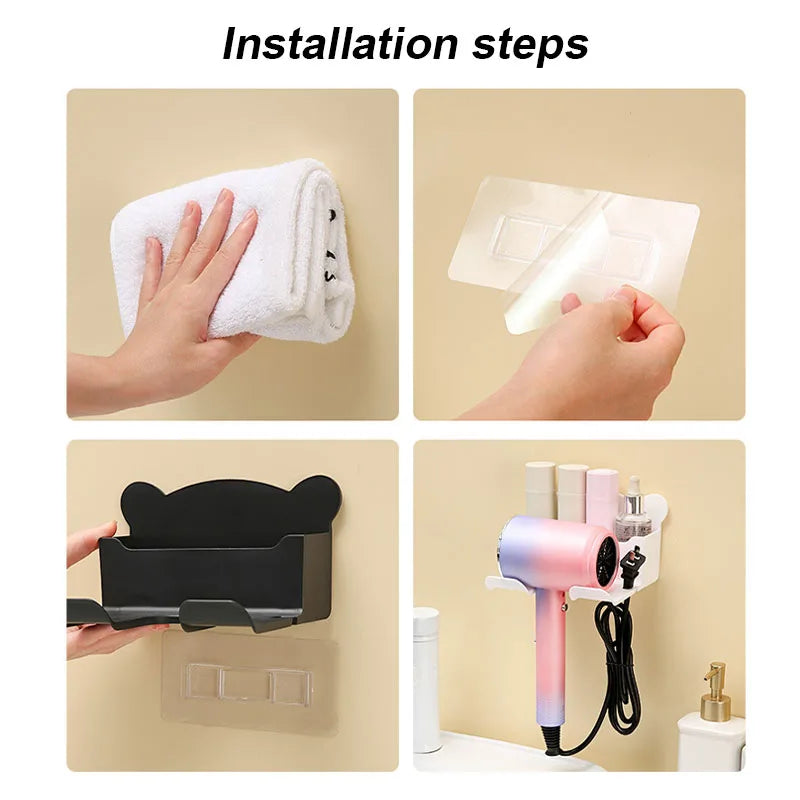 Wall Mounted Hair Dryer Holder for Bathroom Shelf Without Drilling