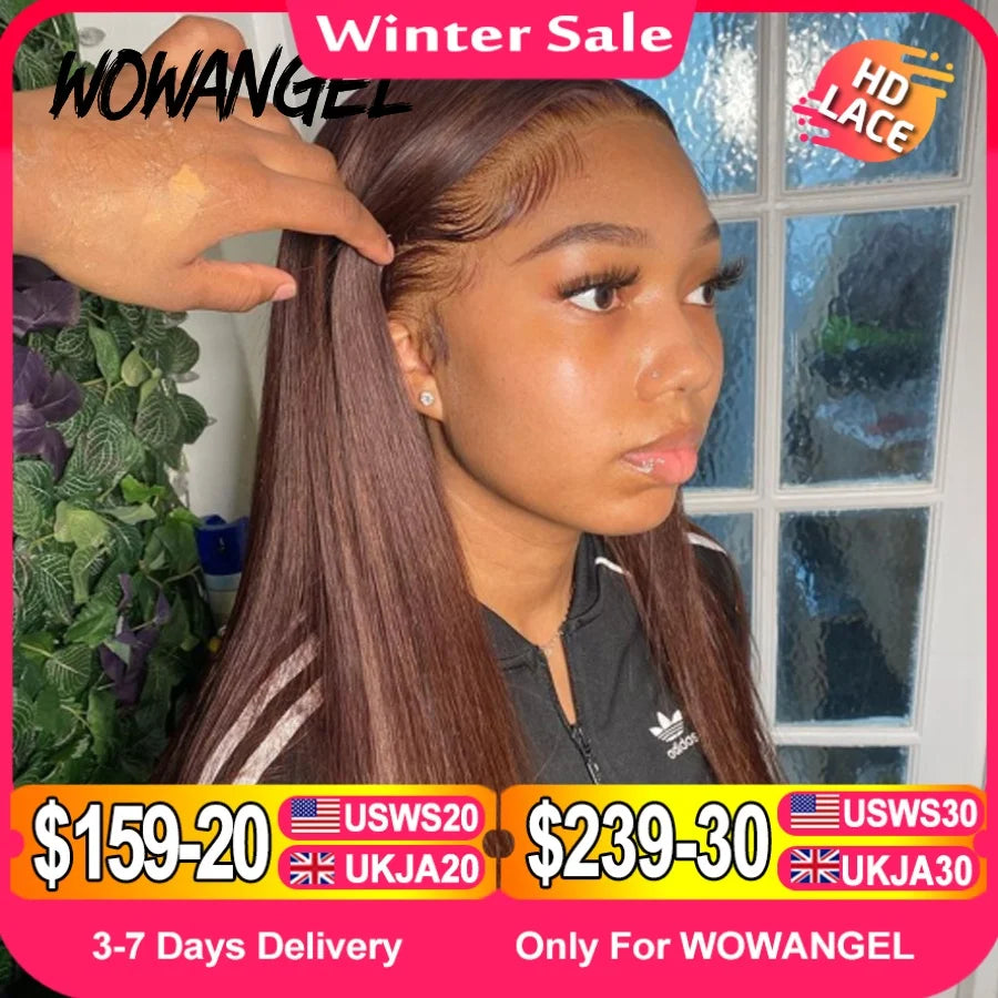 Wow Angel Chocolate Brown Colored 13x6 HD Lace Front Wig Straight Wigs