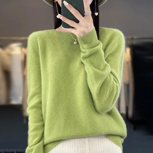 100% Merino solid color sweater ladies autumn and winter new solid