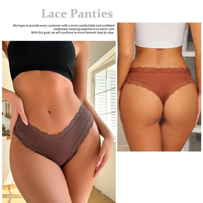 5PCS/Set Women Lace Seamless Cotton Panties Sexy Brazilian Pants