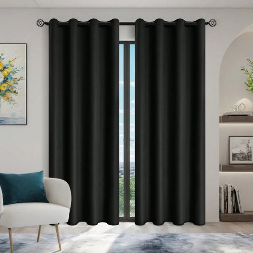 1pc Solid Blackout Curtains with Grommets, Total Privacy Drapes for