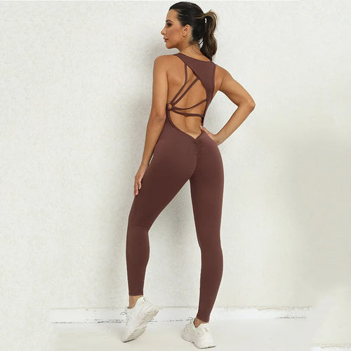 Women Slim Fit One-Pieces Yoga Set Backless One Piece Jumpsuit Workout