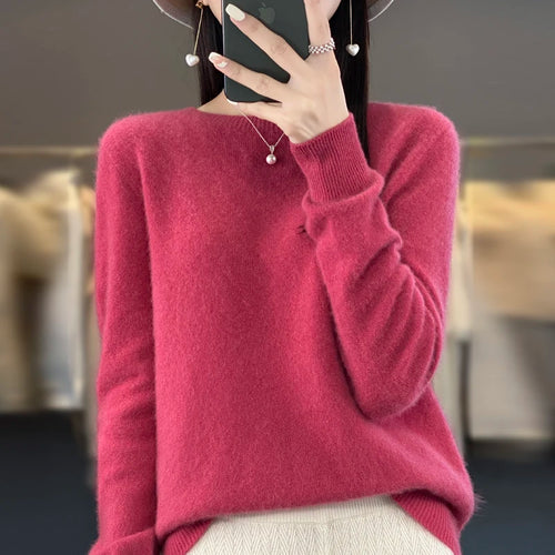 100% Merino solid color sweater ladies autumn and winter new solid