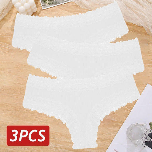 3PCS Sexy Lace Panties Women Cotton Underwear Low Rise Solid Color