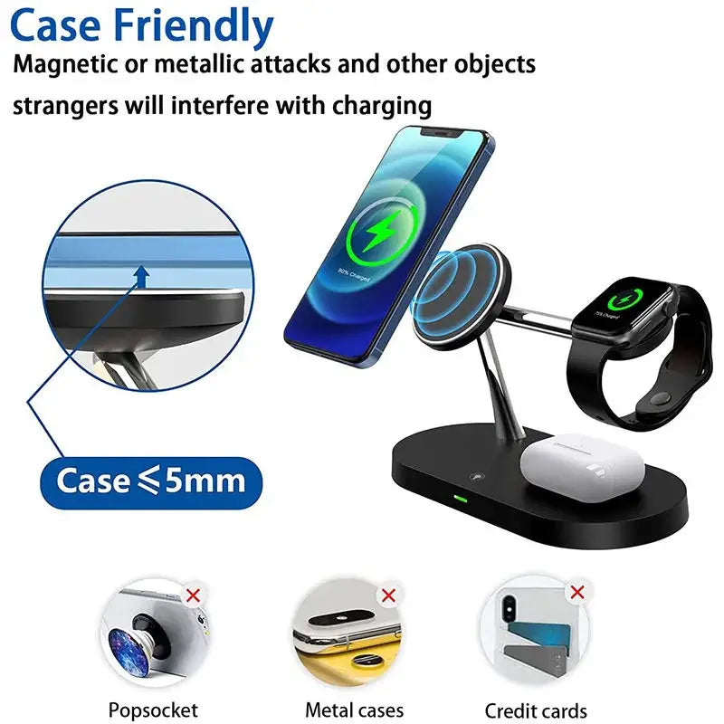 3 in 1 Wireless Charger Stand Magnetic For iPhone 12 13 14 15 Fast