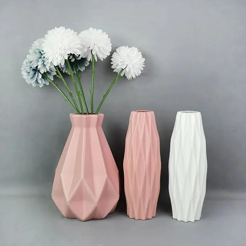 1pc Modern Flower Vase White Pink Blue Plastic Basket Nordic Home